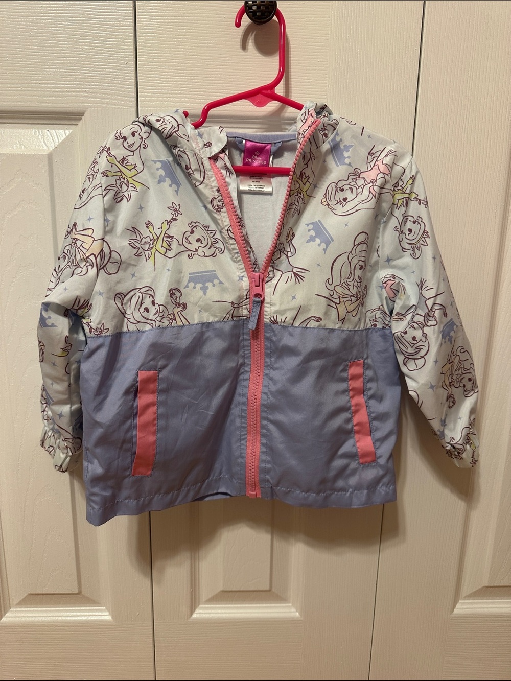 Girls' Hooded Princess Print Raincoat in Lavender & Pink